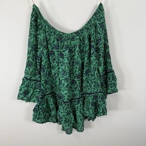 Democracy Women's‎ Striped Off-the-Shoulder Blouse, Green/Black, Size S Ruffles